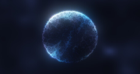Abstract transparent energy sphere round glowing magical digital futuristic space background