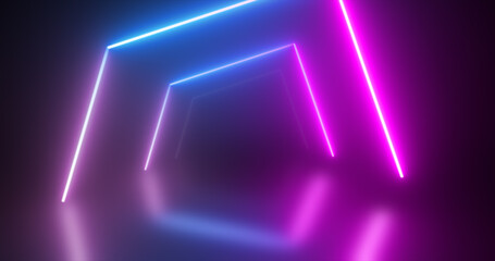Abstract tunnel neon blue and purple energy glowing from lines background