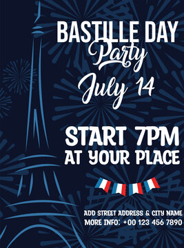 Bastille day celebration party poster  flyer social media post design