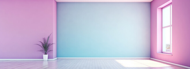 empty room wall on bright pastel color background, generative ai