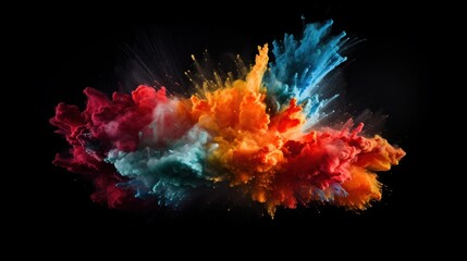 A bright and dynamic explosion of colored powder in the air. An explosion of color and energy. Generative AI