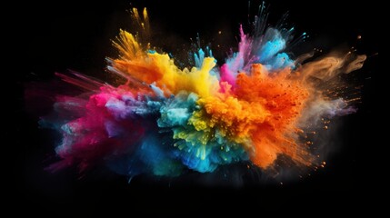 A bright and dynamic explosion of colored powder in the air. An explosion of color and energy. Generative AI