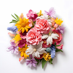 Bouquet of flowers, top angle, white background, AI generated Image
