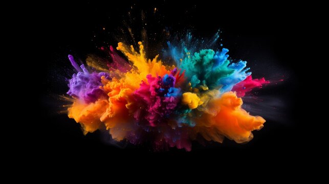 A bright and dynamic explosion of colored powder in the air. An explosion of color and energy. Generative AI