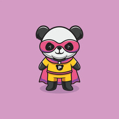 Cute panda is a hero cartoon illustration