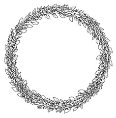 Hand-Drawn Line Art of Flowers and Leaves Circle Frame on a Transparent PNG wedding card decorative