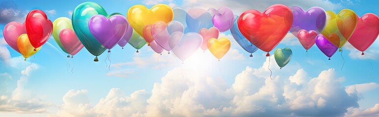 Obraz na płótnie Canvas rainbow heart shaped balloon floating in the sky, lgbt concept