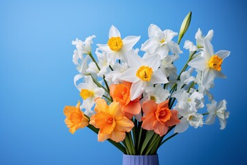 spring flower bouquet with tulips, daffodils, and hyacinths