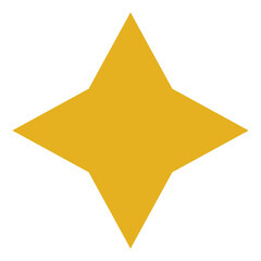 Yellow golden simple flat stars on a white blank background. Bright flat ornate symbols for digital creative asset use like illustrations or brochures and designs. 4 points. vector graphic.