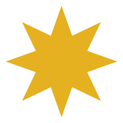 Yellow golden simple flat stars on a white blank background. Bright flat ornate symbols for digital creative asset use like illustrations or brochures and designs. 8 points. vector graphic.