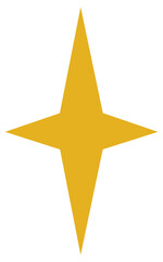 Yellow golden simple flat stars on a white blank background. Bright flat ornate symbols for digital creative asset use like illustrations or brochures and designs. Four points, vector graphic.
