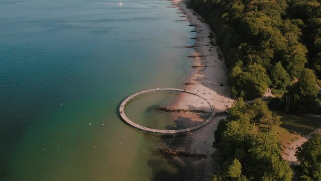 Aerial Drone Shot of the Famous Infinite Bridge in Aarhus, Denmark