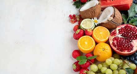 Plexiglas foto achterwand Fresh fruits. Juicy fruits variety natural nutrition. © bit24