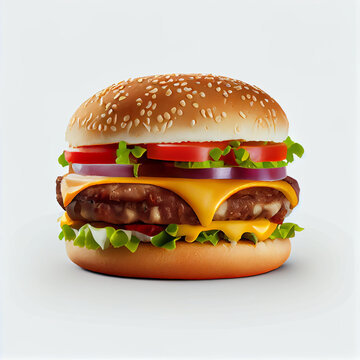 Hamburger on a white background. Isolated cheeseburger on a white background Ai generated image