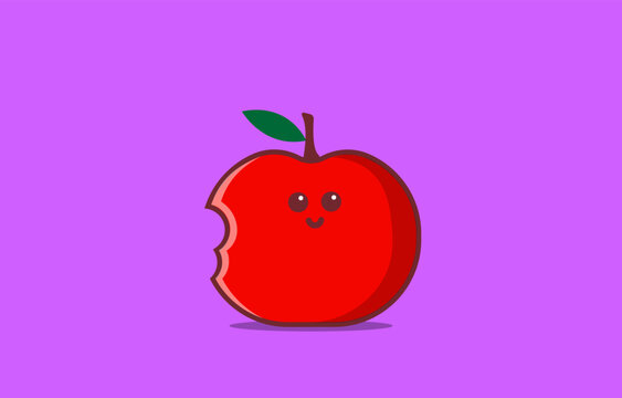 cute apple bite character vector icon illustration
