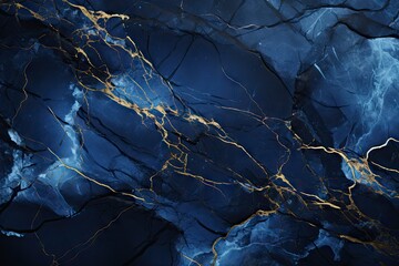Elegant navy blue marble texture background with gold streaks.