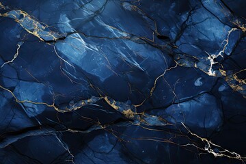 Elegant navy blue marble texture background with gold streaks.