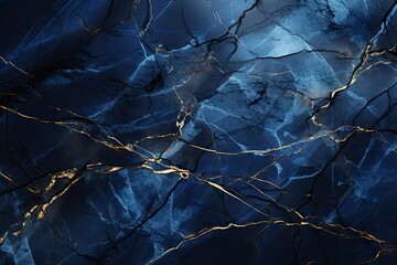 Elegant navy blue marble texture background with gold streaks.