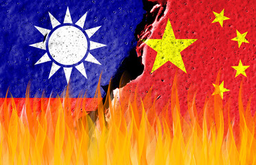 Chinese flag and Taiwan flag.