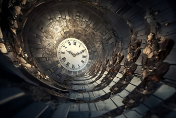 Obraz premium A Clock at the Bottom of an Optical Illusion Hole Generative AI