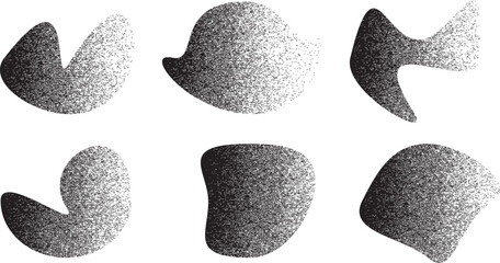 Glitch distorted grungy abstract forms . Blob shape organic. Template for presentation, banner . Fluid isolated shape .Grunge textured . Liquid vector shapes with  halftone dots .Screen print texture