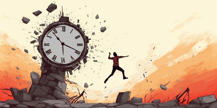 A Person Leaping Through the Air and a Large Clock Artwork Generative AI