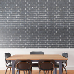 Office table interior design. Brick wall background. 3D Rendering