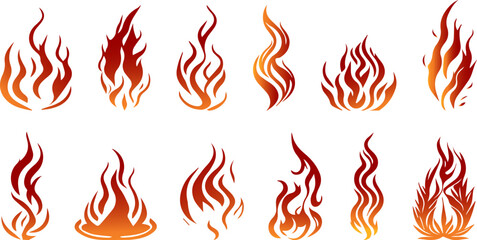 Set of fire icon vectors. A flaming hot flame element