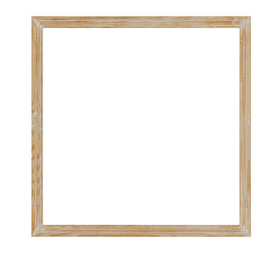 Square wooden picture frame on transparent background, as PNG. Vintage, boho style frame, cut out. Applicable for your picture, poster, artwork presentation