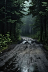 Road in the forest. Inspired by Idaho, USA. Travel, Poster.