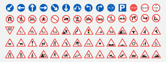 Traffic signs. Traffic-Road Sign Collection web icons. Vector traffic signs design.