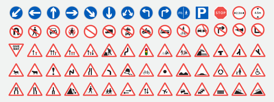 Naklejki Traffic signs. Traffic-Road Sign Collection web icons. Vector traffic signs design.