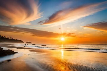 Fototapeta na wymiar sunset on the beach generative Ai