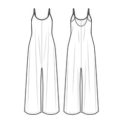 Women's jersey scoop-neck jumpsuit fashion vector sketch, Apparel template - Illustrator CC