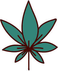 Fototapeta premium Cannabis leaf, Hippie groovy doodle illustration.