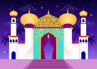 Illustration of Arabian castle in the night