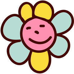 Funny flower, Hippie groovy doodle illustration.