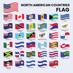 North American countries Waving flags collection