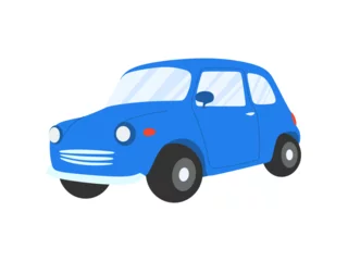Gordijnen Blue cartoon car vector. Vehicle or automobile in flat style isolated on white background. Hand drawing cute colorful car. vector illustration © Narek