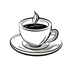 White Background With Black Outline Drawing Cup Of Tea Cartoon, 2D, Black And White. Generative AI