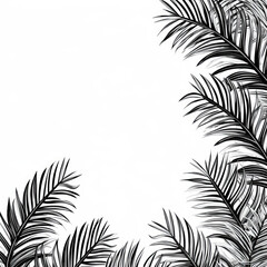 White Background With Black Outline Drawing Palm Leaves Cartoon, 2D, Black And White. Generative AI