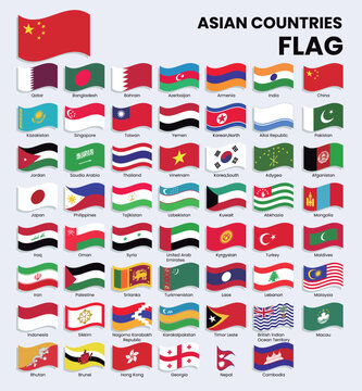Asia Countries Waving flags collection
