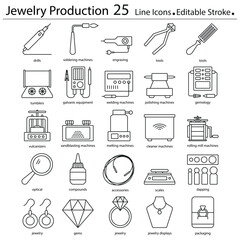 Jewelry production line icons editable stroke set