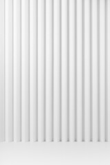 Obraz premium White abstract background of vertical parallel stripes pattern, floor, stage mockup for presentation cosmetic products, goods, advertising, design in elegant soft light elegant minimalistic style.