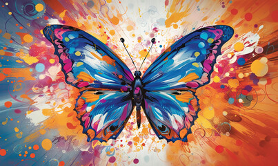  a colorful butterfly with a splash of paint on it's wings. generative ai