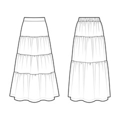 Women's Tiered Maxi Skirt fashion vector sketch - Illustrator CC - obrazy, fototapety, plakaty