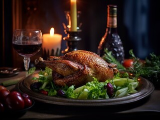 Confit de Canard served with a green salad and a red wine reduction