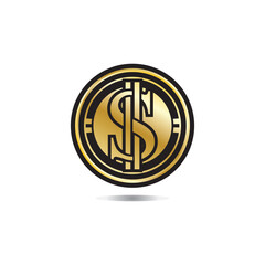 Gold coin with dollar sign illustration. vector dollar coin icon isolated on white background