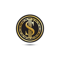 Gold coin with dollar sign illustration. vector dollar coin icon isolated on white background