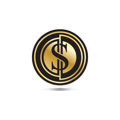 Gold coin with dollar sign illustration. vector dollar coin icon isolated on white background